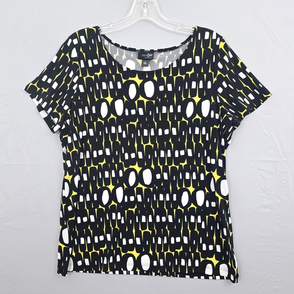 East 5th Scoop Neck Mod Print‎ Short Sleeve Top Black Yellow White L